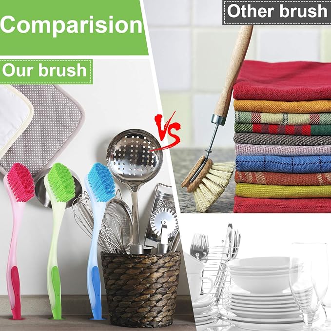 5 Pieces Long Dish Brush with Handle Assorted Color Dishwashing Brush with - Image 4