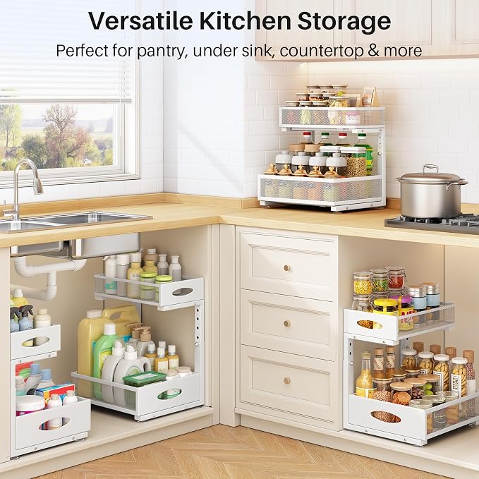 Under Sink Organizer, 2 Pack 2 Tier Pull Out Under Cabinet Organizer Shelf - Image 8