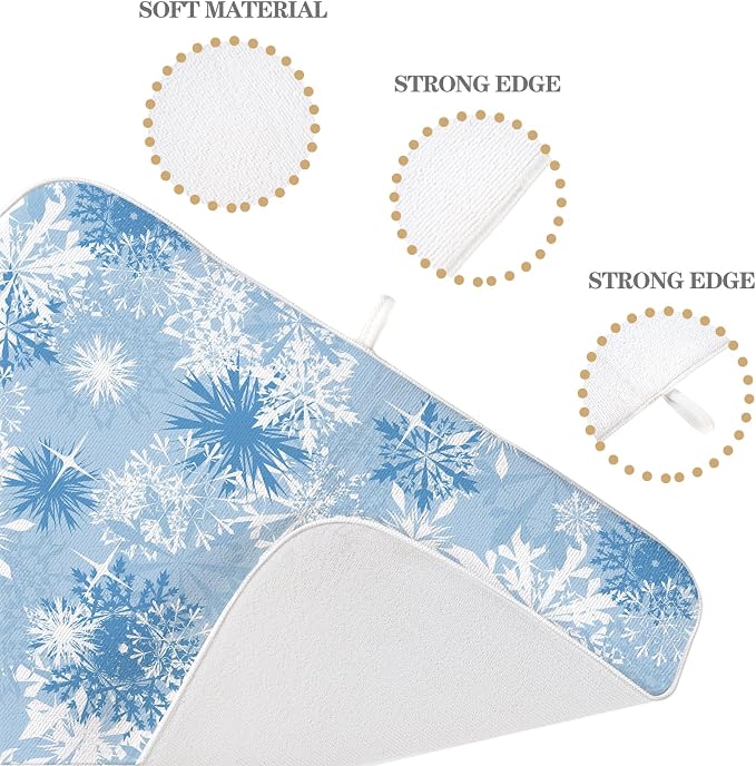 Christmas Dish Drying Mat 18x24 Inch Blue White Snowflake Winter Drying Mat - Image 3