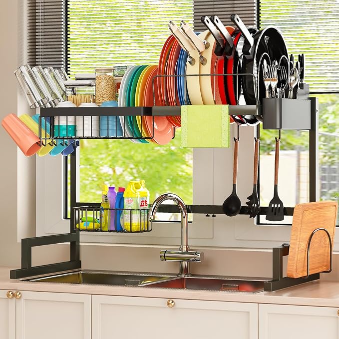 Over Sink Dish Drying Rack Snap-On Design Large Dish Draine Storage Counter by ilvvan