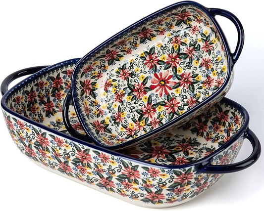 Baking Dish Ceramic Baking Pan Blue Casserole Dish Rectangular Baking Set 2pcs by ONECCI