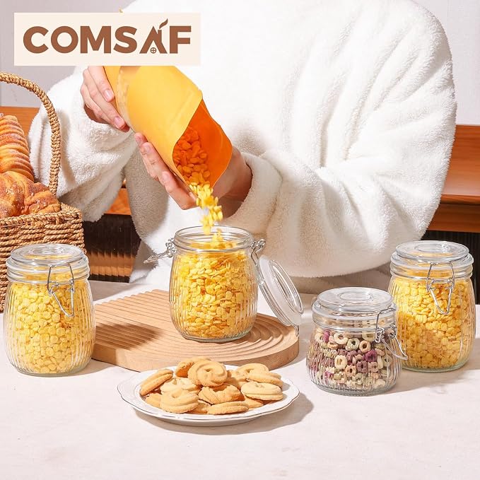 ComSaf Airtight Glass jar with lid 26oz Set of 6, Glass Storage Containers with - Image 4