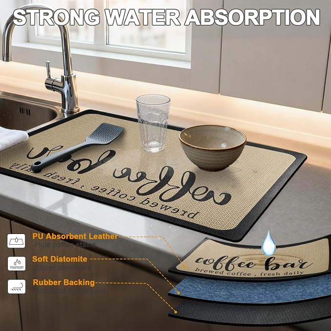 Dish Drying Mats for Kitchen Counter, Waterproof Coffee Mat for Countertop - Image 4
