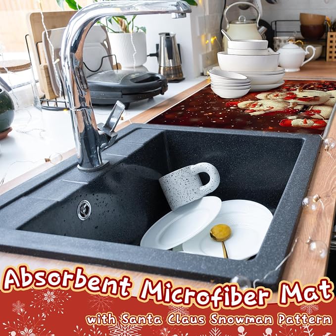 2 Pcs XXL Christmas Dish Drying Mat, Absorbent Microfiber Mats - Image 4