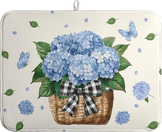 Spring Hydrangea Dish Drying Mats Spring Summer Floral Dish Mat Blue Flowers by farg