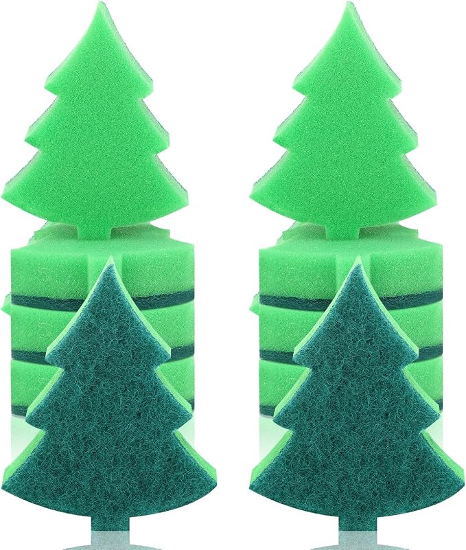 Tioncy 12 Pack Christmas Tree Kitchen Sponges Bulk Dual Sided Scrubber Sponges - Image 7