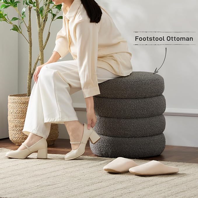 Round Ottoman with Storage Boucle Ottoman Stool Removable Lid - Image 2