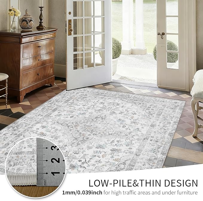 4x6 Area Rugs for Living Room, Small Washable Grey Rugs, Entryway Non Slip Rug - Image 7