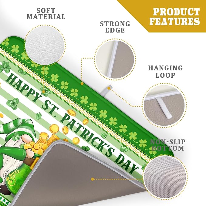 Shamrock Gnome Dish Drying Mat Coin Clover Dishes Fast Dry Mat 18x24 inch - Image 4