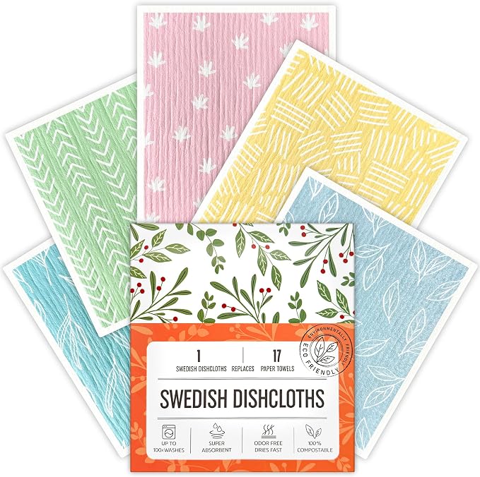 Swedish Dishcloths for Kitchen, 5 Pack Reusable Paper Towels Washable, Super by Unknown