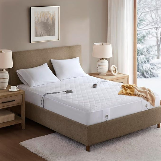 Beautyrest Cotton Blend Heated Mattress Pad Secure Comfort Technology - Luxury Quilted Electric Mattress Pad with Deep Pocket - 5-Setting Heat Controllers, Cal King, White
