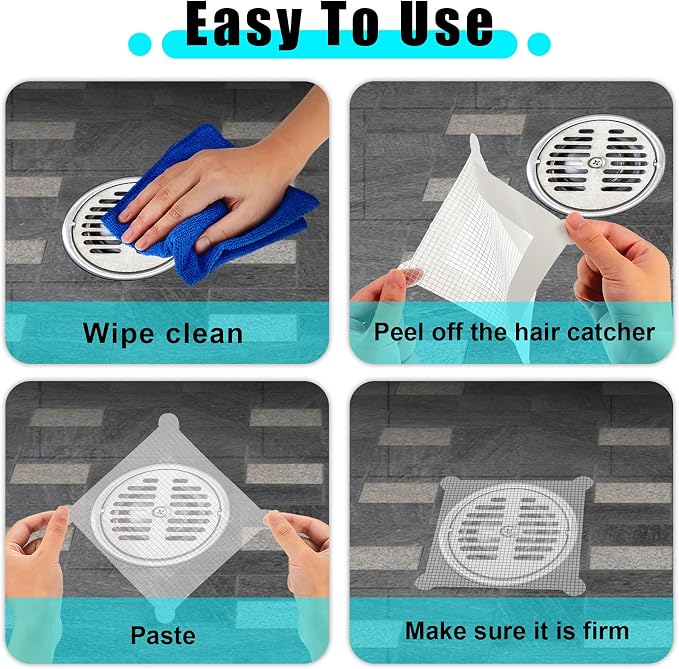 Chengu 50 Pcs 5.7 Inch Disposable Hair Catcher Shower Drain Stickers Square - Image 5