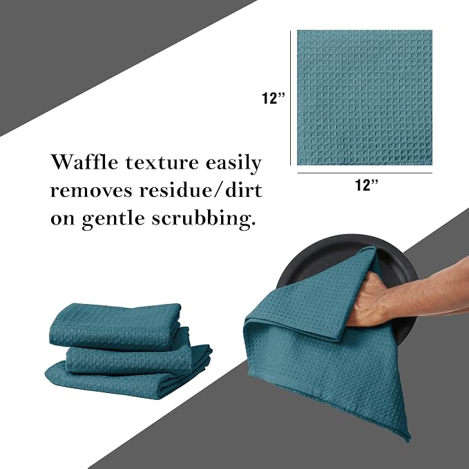 Teal Waffle Dishcloths, and Absorbent, 100% Cotton, Quick Drying, Machine - Image 5