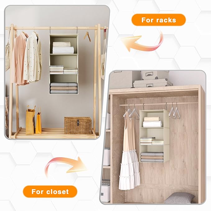 Hanging Closet Organizer and Storage 3-Shelf, Easy Mount Foldable Hanging - Image 5