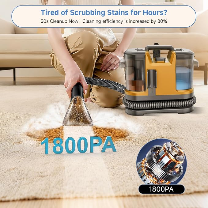Portable Carpet & Upholstery Cleaner Machine, Handheld Spot Cleaner - Image 2