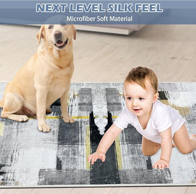 Runner Rug Washable 2x64 FT, Non Slip Rubber Backing Abstract Carpet, Soft Area Rugs for Bedroom Kitchen Hallway Entryway Bathroom, Customized