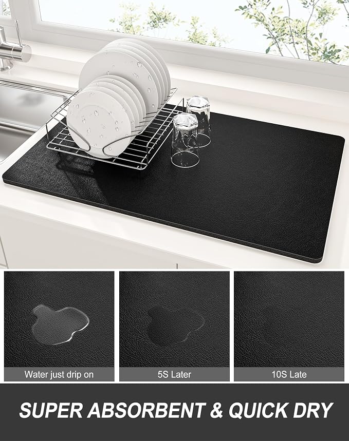 Rnivvi Dish Drying Mat for Kitchen Counter, XL 15 x 24" Super Absorbent Drainer - Image 3