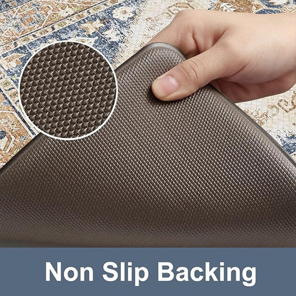 KIMODE Kitchen Rugs and Mats 2PCS Cushioned Anti Fatigue Kitchen Mat Non-Skid Waterproof Kitchen Runner Rug for Kitchen Decor,Floors,Office,Laundry,Blue and Gold