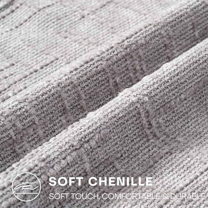 Decorative Throw Pillow Covers 18x18 Inch Set of 2, Soft Solid Farmhouse Chenille Couch Pillows, Spring Pillow Covers for Couch Sofa Bed Living Room Home Decor Pillowcase, Light Gray