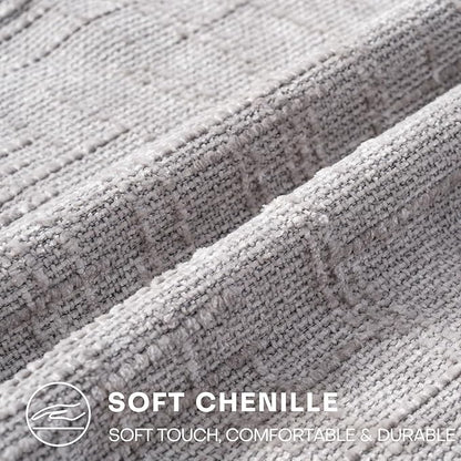 Decorative Throw Pillow Covers 18x18 Inch Set of 2, Soft Solid Farmhouse Chenille Couch Pillows, Spring Pillow Covers for Couch Sofa Bed Living Room Home Decor Pillowcase, Light Gray