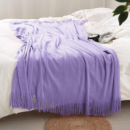Homiest Decorative Knitted Throw Blanket with Fringe, Lightweight Acrylic Knit, Soft & Cozy Tassel Blanket for Couch, Sofa, Bed (Lavender, 50 x 60 Inch)