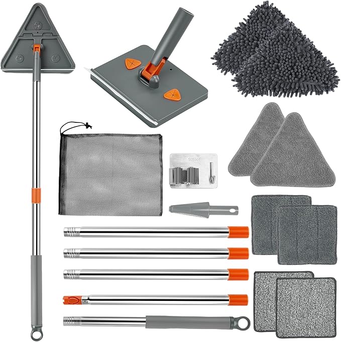 Base Board Cleaner Tool with Handle, 360°Rotating Wall Cleaner Mop, 180° by Feeloco