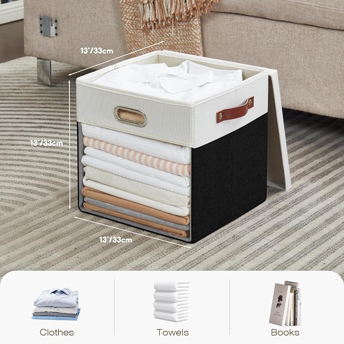 Fabric Storage Cubes with Clear Windows and Lids, Decorative Storage Boxes - Image 2