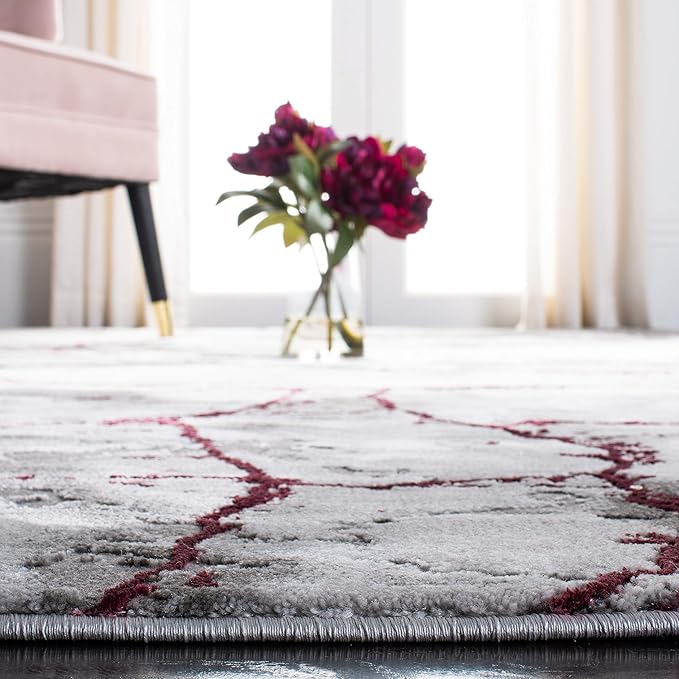 SAFAVIEH Craft Collection Runner Rug - 2'3" x 18', Grey & Wine, Modern Abstract Design, Non-Shedding & Easy Care, Ideal for High Traffic Areas in Living Room, Bedroom (CFT877S)