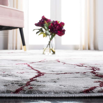 SAFAVIEH Craft Collection Runner Rug - 2'3" x 18', Grey & Wine, Modern Abstract Design, Non-Shedding & Easy Care, Ideal for High Traffic Areas in Living Room, Bedroom (CFT877S)