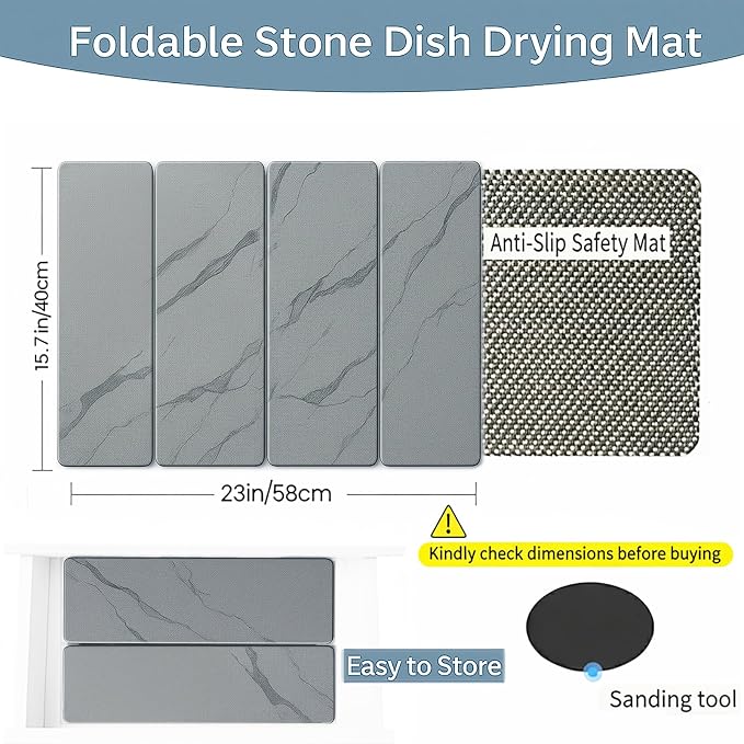 Large 4-Panel Stone Drying Mat for Kitchen Counter, Stable Hard Stone Pad for - Image 6