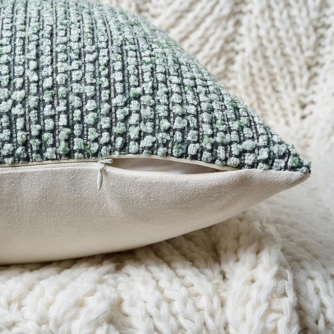 Striped Throw Pillow Covers 12x20 Set of 2 Green Textured Polyester Chic Morden Boho Accent Farmhouse Rectangular Lumbar Decorative Couch Pillow Covers for Home Decor Bed Sofa Living Room