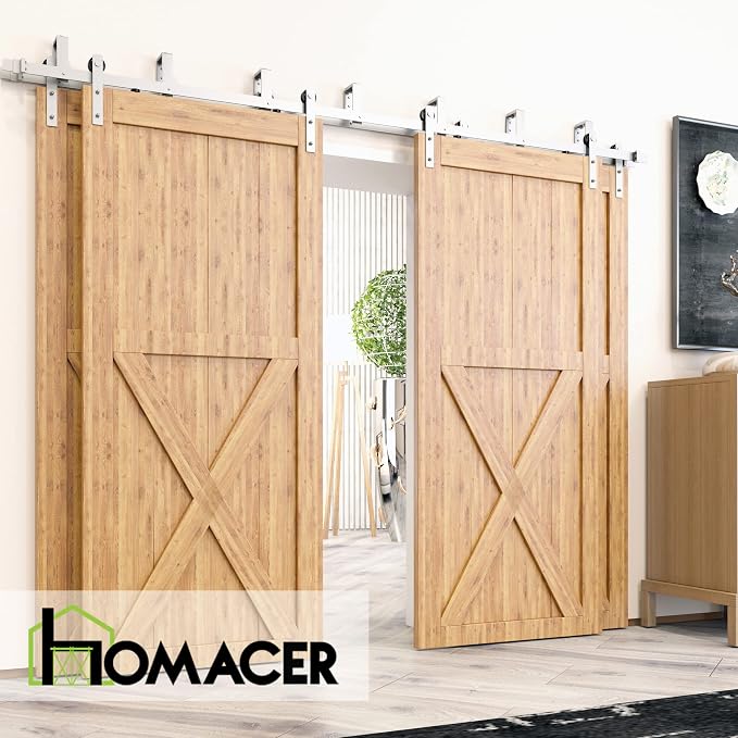 Homacer Brushed Nickel Double Track U-Shape Bypass Sliding Barn Door Hardware - Image 2