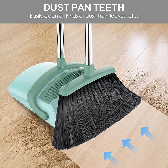 Broom and Dustpan Set for Home, 51-in Long Adjustable Handle Angle Broom and - Image 3