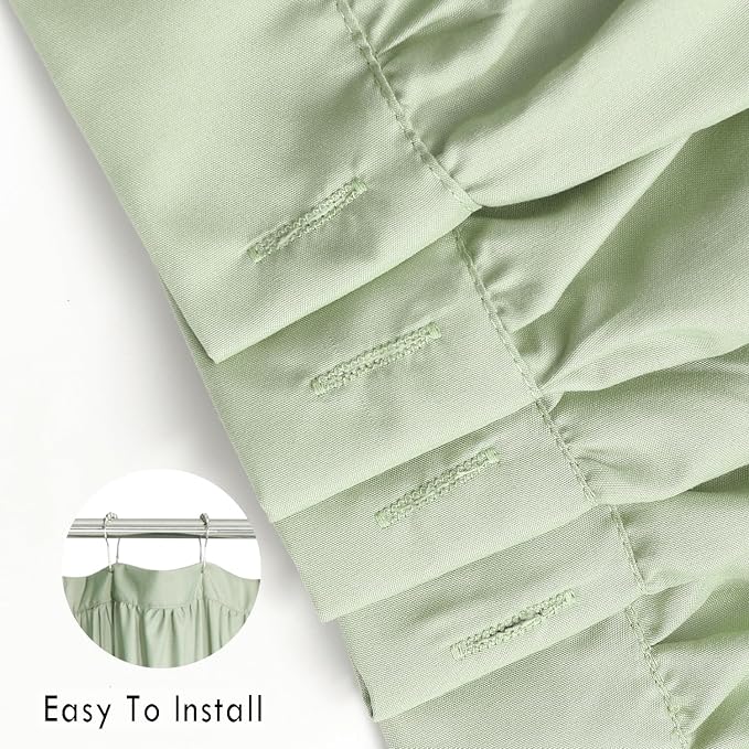 Sage Ruffle Shower Curtain, Vintage Handcrafted Bow Tie Bath Curtain - Image 3