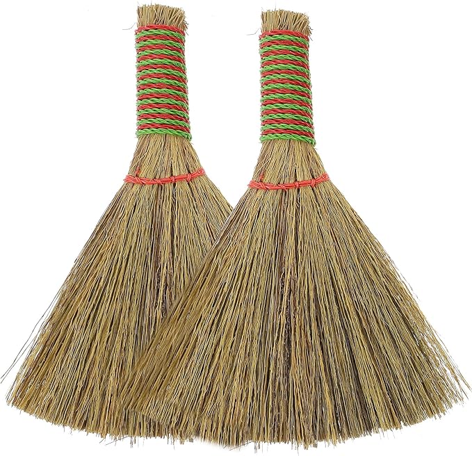 Small Hand Broom 5.5 Inch Straw Bristle Desktop Duster Lightweight Natural Mini by SHERCHPRY