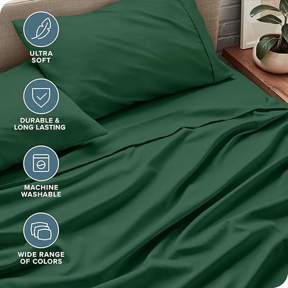 Bare Home Split Head Flex King Sheet Set - 1800 Ultra-Soft Microfiber Bed Sheets - Double Brushed - Deep Pockets - Easy Fit - 4 Piece Set - FlexTop King Bedding (Split Head Flex King, Forest Green)