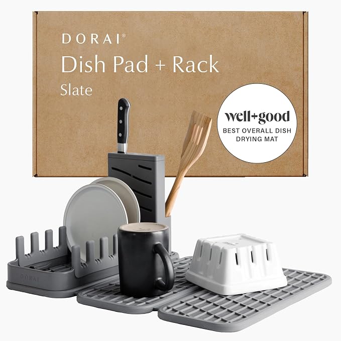 Dorai Home Collapsible Dish Drying Rack and Stone Pad – Foldable Drying Rack by DoraiHome