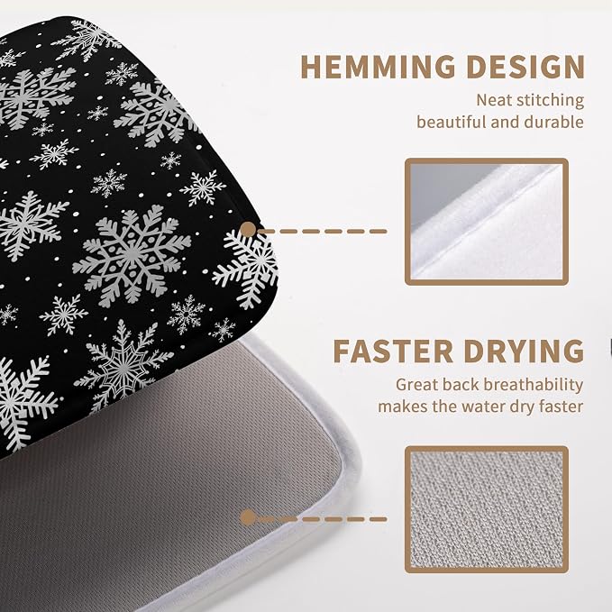Winter Snowflake Black Dish Drying Mat Christma Snowflakes Large Kitchen Mats - Image 5