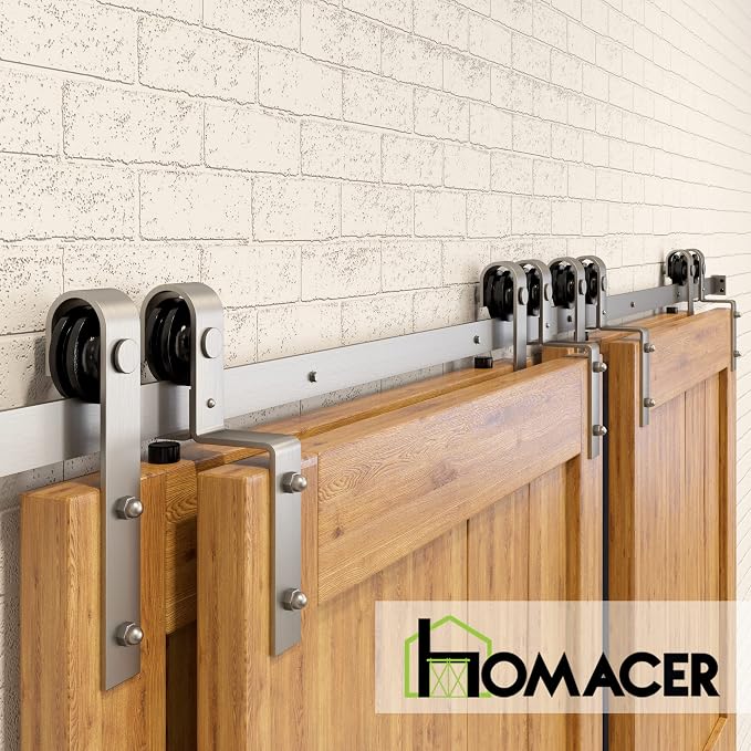 Homacer Brushed Nickel Single Track Bypass Sliding Barn Door Hardware Kit - Image 6