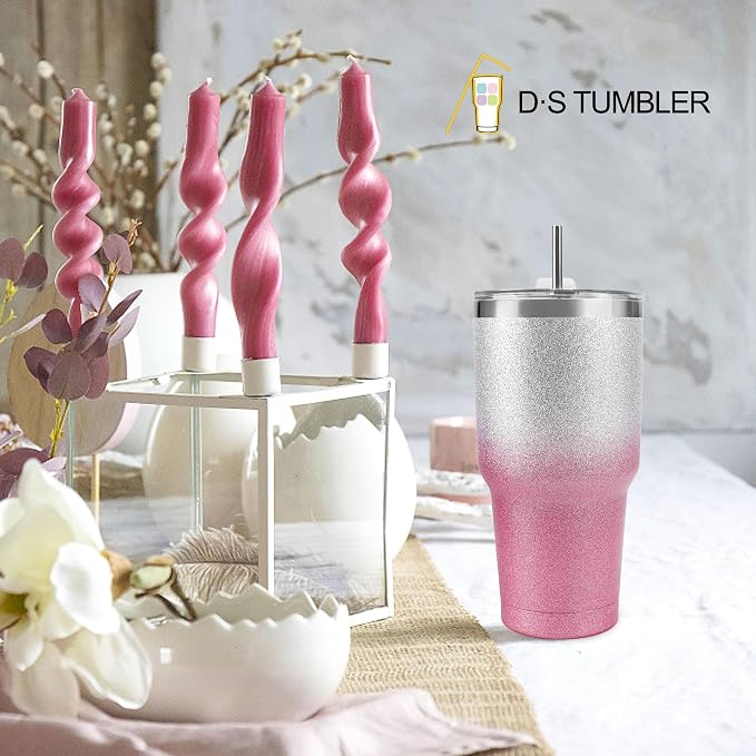 D·S 30 oz Tumbler Pink Glitter Gradient Cup Stainless Steel Double Wall Vacuum - Image 6