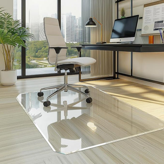 VSARHouse Beveled Edge Tempered Glass Office Chair Mat, by VSAR+House