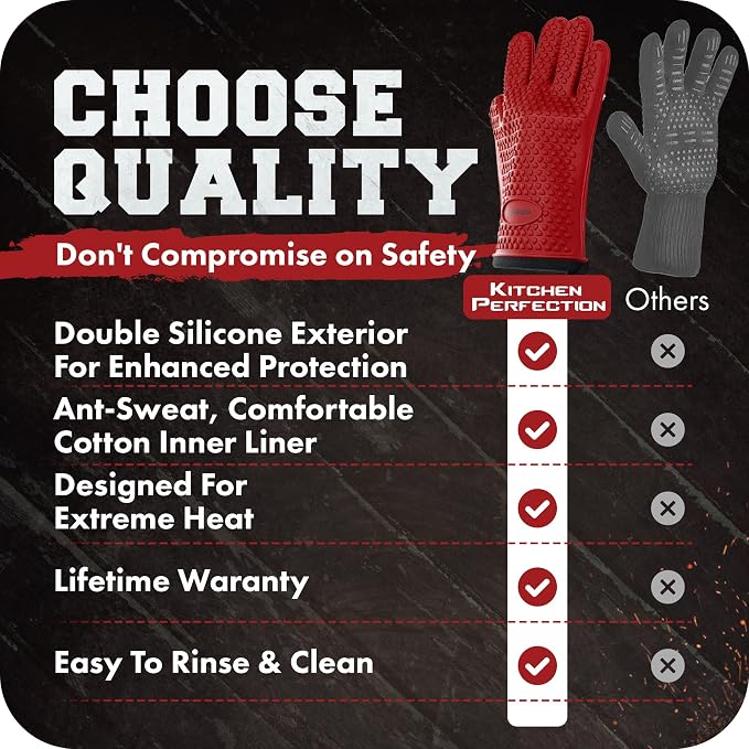 KITCHEN PERFECTION XL Silicone Smoker Oven Gloves-Extreme Heat Resistant BBQ - Image 6