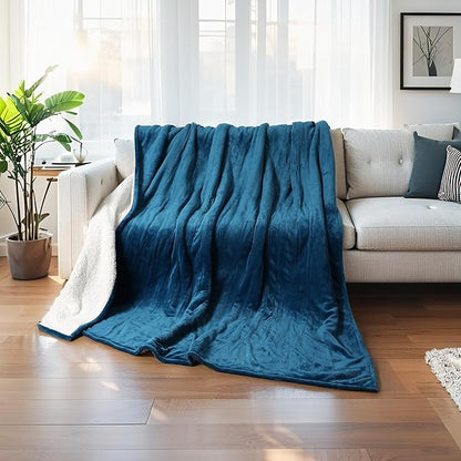 Electric Blanket Twin Size 62" x 84" Thickened Flannel and Sherpa Heated Blanket,10 Hours Timer Auto-Off,5 Heating Levels, Machine Washable, Lake Blue&White