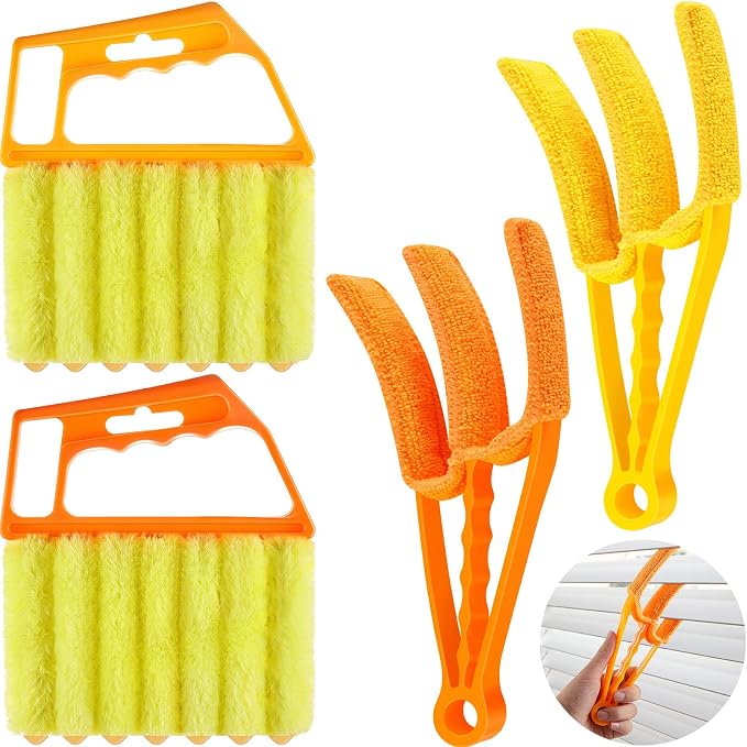 4 Pcs Window Venetian Blind Cleaner Duster Tool 7 Finger Blind Rush and Shutter by Romooa