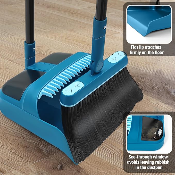 JEHONN Dustpan and Brush Set, 54 inches Long Handle Swivel Broom, Upright - Image 4