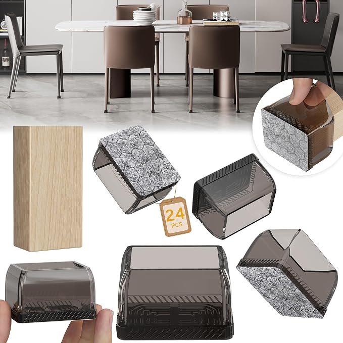 24PCS Rectangular Chair Leg Floor Protectors, Furniture Sliders, Non-Slip Felt by Indemo