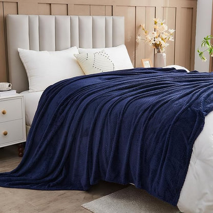 NEWCOSPLAY Super Soft Twin Blanket Dark Navy Premium Silky Flannel Fleece Leaves Pattern Lightweight Bed Blanket All Season Use (Dark Navy, Twin(60"x80"))