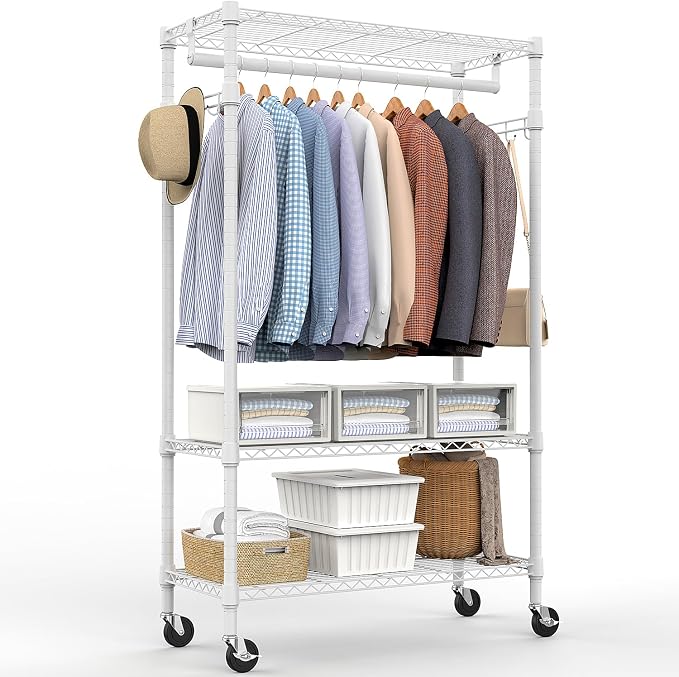 Heavy Duty Rolling Garment Rack 3 Tiers Adjustable Wire Shelving Clothes Rack by MEIGAOPLASTICANDMETALHKCOLIMITED