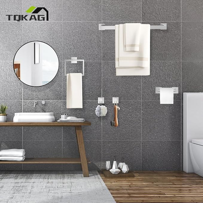 TQKAG Brushed Nickel Bathroom Hardware Accessories Set 5 Pieces, Double Post - Image 7