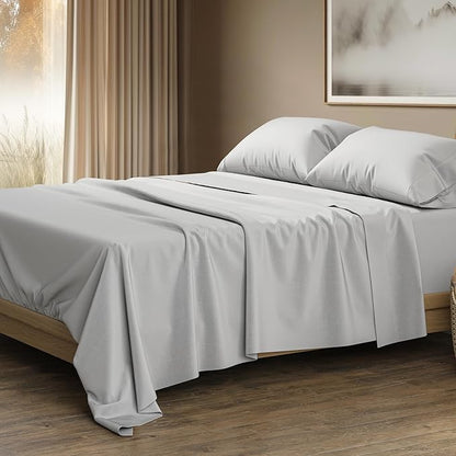 THREAD SPREAD 100% Egyptian Cotton Sheets California King Size - 1500 Thread Count 4 PC Cal King Sheets Egyptian Cotton, Cooling Sateen Sheet, High Thread Count Sheet California King - Light Grey